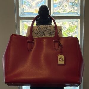 Ralph Lauren Red Leather Satchel for Work or Travel!